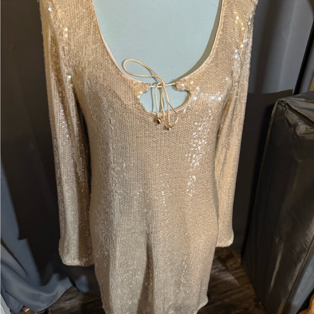 Wild Fable Gold Sequin Long Sleeve Dress NWT